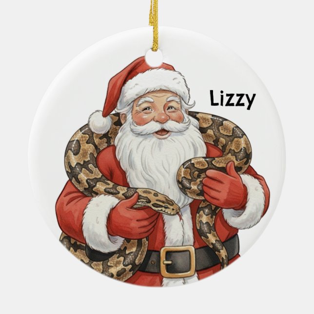Ornamento De Cerâmica Papai Noel personalizado com cobra python birmanes (Traseira)