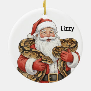 Ornamento De Cerâmica Papai Noel personalizado com cobra python de bola