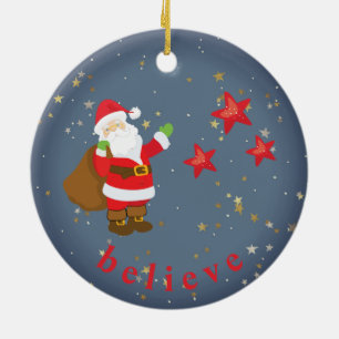 Ornamento De Cerâmica Papai Noel Personalizado com Estrelas ACREDITAM