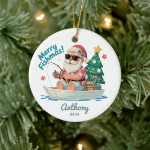 Ornamento De Cerâmica Papai Noel Pescador Natal