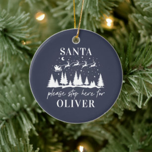 Ornamento De Cerâmica Papai Noel, por favor pare aqui para o Natal tradi