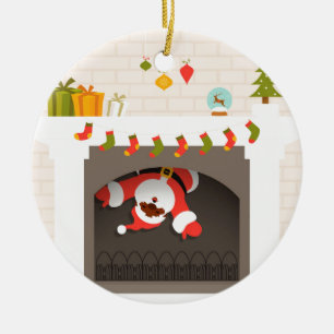Ornamento De Cerâmica papai noel preto colado na lareira