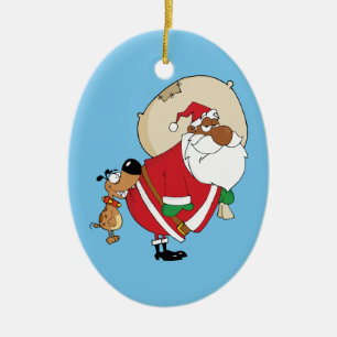 Ornamento De Cerâmica Papai noel preto mau das mordidas de cão no bumbum
