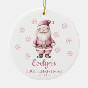 Ornamento De Cerâmica Papai Noel Primeiro Natal Personalizado da Menina