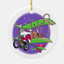 Ornamento De Cerâmica Papai noel que voa a bicicleta