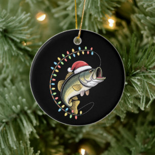 Ornamento De Cerâmica Papai Noel Robalo Peixe Engraçado Pescaria Pescado