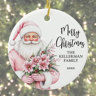 Ornamento De Cerâmica Papai Noel Rosa Natal