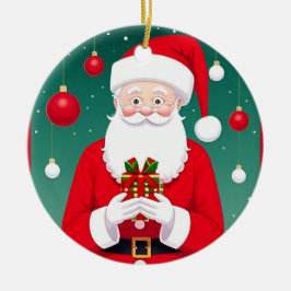 Ornamento De Cerâmica Papai Noel Segurando Um Presente
