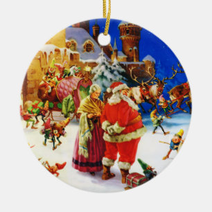 Ornamento De Cerâmica Papai noel & Sra. Claus na Noite de Natal do Pólo