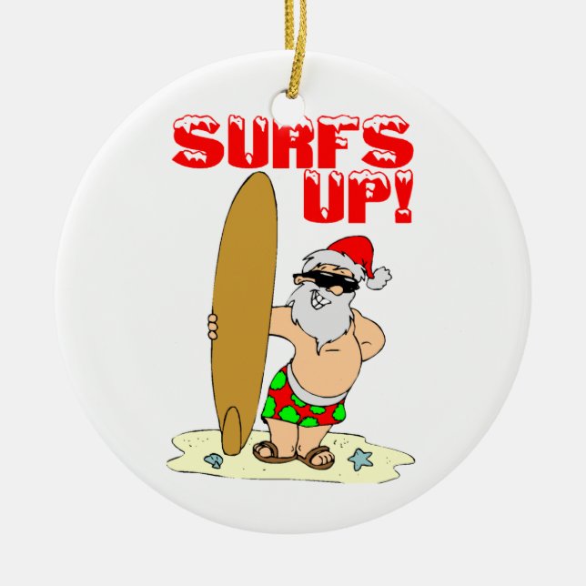 Ornamento De Cerâmica Papai noel surfando (Frente)