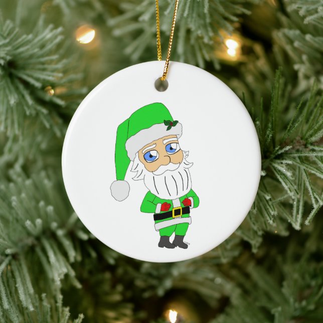 Ornamento De Cerâmica Papai Noel traje verde chibi (Árvore)