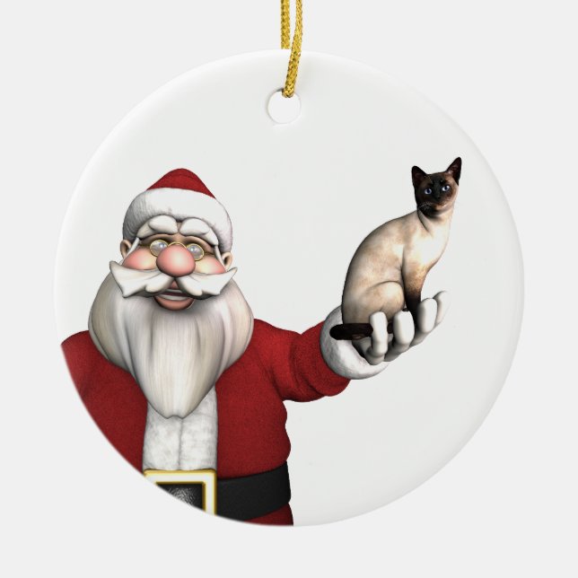 Ornamento De Cerâmica Papai Noel Traz Gatos Siameses (Frente)
