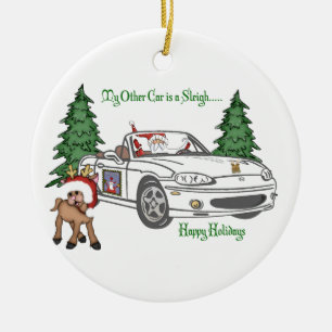 Ornamento De Cerâmica Papai noel Trenó-Branco