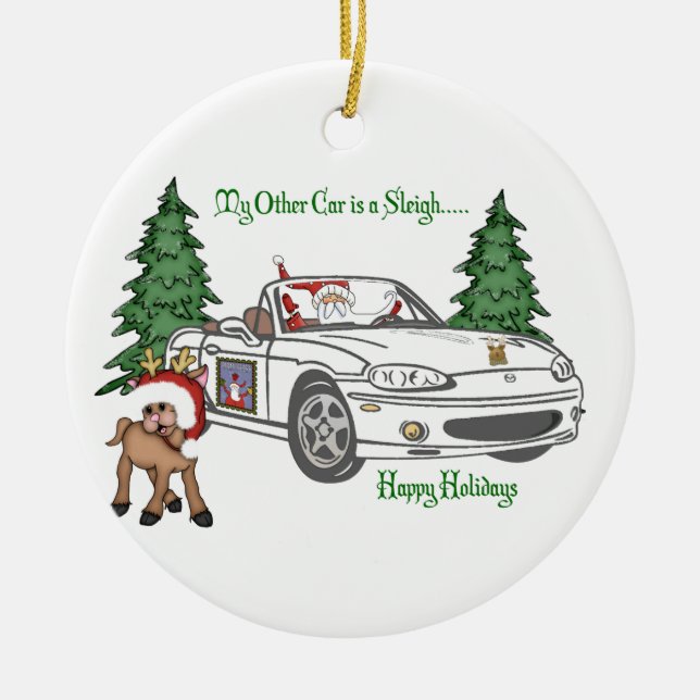 Ornamento De Cerâmica Papai noel Trenó-Branco (Frente)