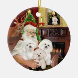 Ornamento De Cerâmica Papai Noel - Três Bichon Frise