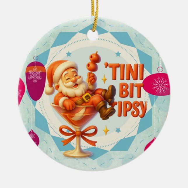 Ornamento De Cerâmica Papai Noel um pouco embriagado (Frente)