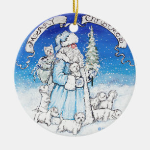 Ornamento De Cerâmica Papai noel Westies
