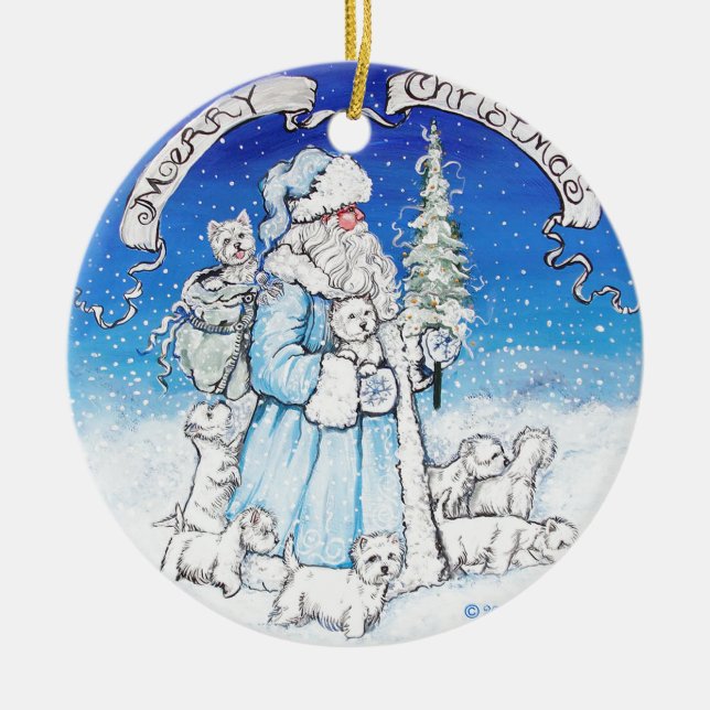Ornamento De Cerâmica Papai noel Westies (Frente)