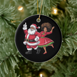 Ornamento De Cerâmica Papais noeis Africanos, Sra. Claus Dançando Natal