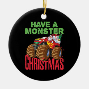 Ornamento De Cerâmica Papais noeis Andando Caminhão Monstro Têm Natal Mo