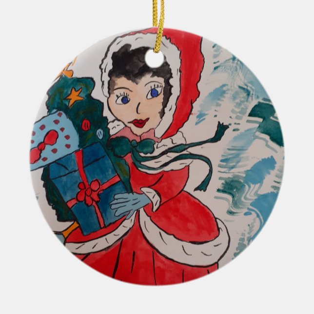 Ornamento De Cerâmica Papais noeis Auxiliares no Natal (Frente)