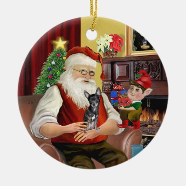 Ornamento De Cerâmica Papais noeis Azul e Chan Chihuahua (T) (Frente)