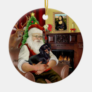 Ornamento De Cerâmica Papais noeis-Black-Tan Dachshund (liso)