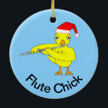 Ornamento De Cerâmica Papais noeis Boné Flute Pintinho<br><div class="desc">Um pintinho amarelo giro vestindo um chapéu de Papai Noel e tocando flauta é um design de presente musical humorístico para cócegas no osso engraçado dos músicos de vento em orquestra,  concertos e bandas marchantes durante as férias de inverno.</div>