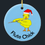 Ornamento De Cerâmica Papais noeis Boné Flute Pintinho<br><div class="desc">Um pintinho amarelo giro vestindo um chapéu de Papai Noel e tocando flauta é um design de presente musical humorístico para cócegas no osso engraçado dos músicos de vento em orquestra,  concertos e bandas marchantes durante as férias de inverno.</div>