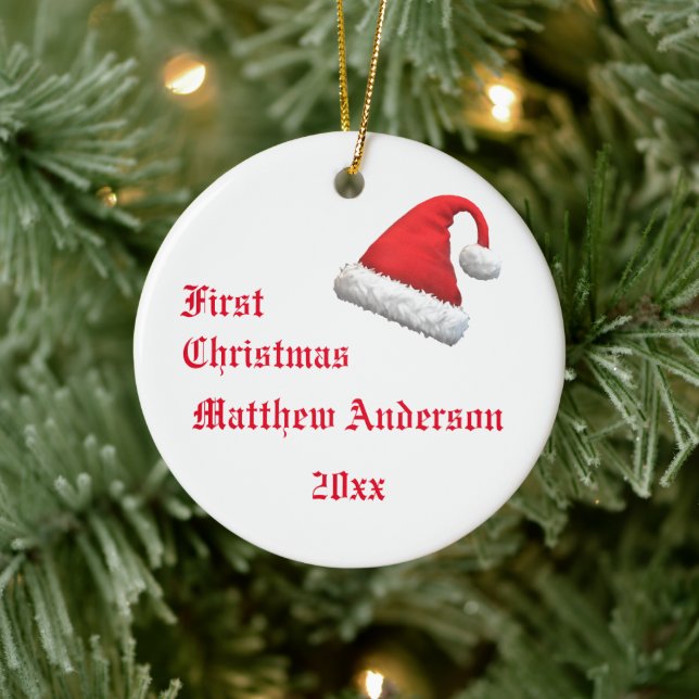 Ornamento De Cerâmica Papais noeis Boné Primeira Foto de Natal (Árvore)