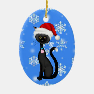 Ornamento De Cerâmica Papais noeis bonitos personalizados Cat n Flocos d