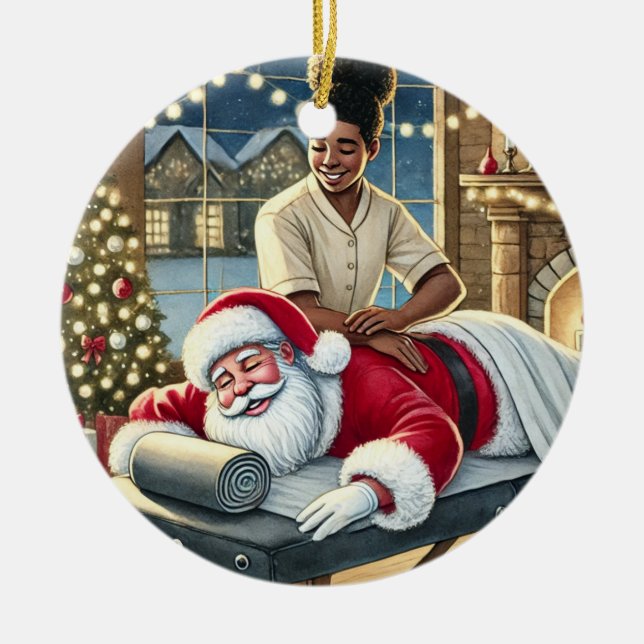 Ornamento De Cerâmica Papais noeis bonitos personalizados recebendo uma  (Frente)