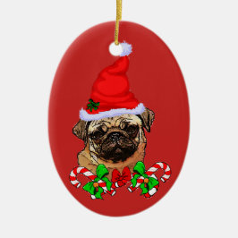 Ornamento De Cerâmica Papais noeis bonitos Pug Amam o Natal