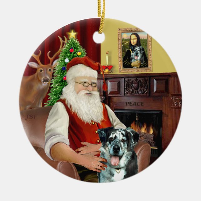 Ornamento De Cerâmica Papais noeis - Cão-Leopardo Catahoula (Frente)