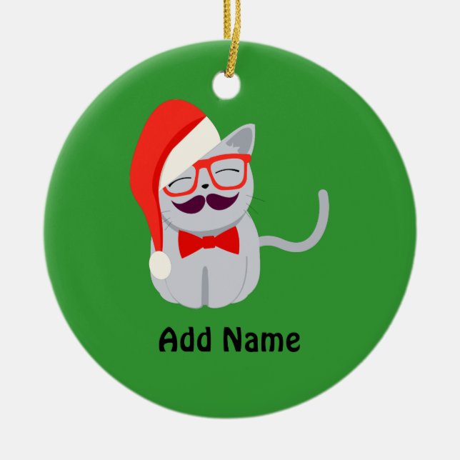 Ornamento De Cerâmica Papais noeis Cat (Frente)
