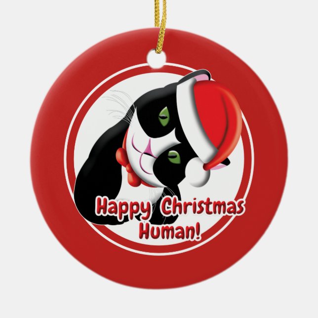 Ornamento De Cerâmica Papais noeis Cat (Frente)