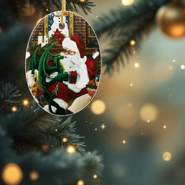 Ornamento De Cerâmica papais noeis com amigo dragão (Criador carregado)