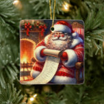 Ornamento De Cerâmica Papais noeis com sua lista personalizada<br><div class="desc">Enfeites de natal personalizado com Papai Noel sentado ao lado da lareira olhando sobre a lista malvada e legal.</div>