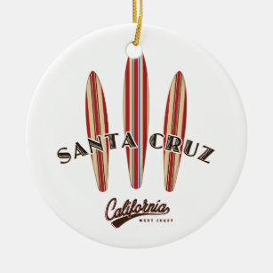 Ornamento De Cerâmica Papais noeis Cruz California Três Surfboards