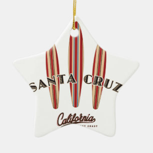Ornamento De Cerâmica Papais noeis Cruz California Três Surfboards