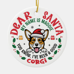 Ornamento De Cerâmica Papais noeis de Cachorro Corgi Nome Personalizado 