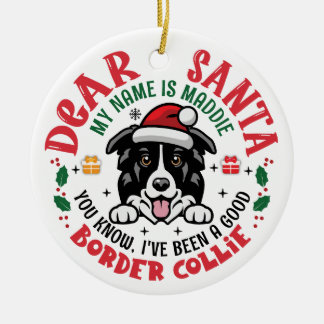 Ornamento De Cerâmica Papais noeis de Cachorro da Fronteira Personalizad