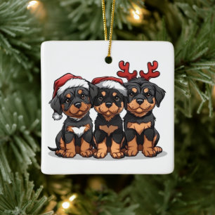 Ornamento De Cerâmica Papais noeis de Cachorro Rottweiler Natal