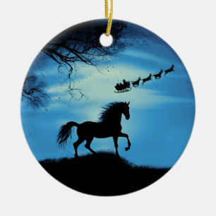 Ornamento De Cerâmica Papais noeis de Cavalo Bonito e Reindeer no Natal