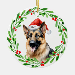 Ornamento De Cerâmica Papais noeis de German shepherd de Cão de Natal