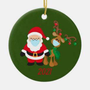 Ornamento De Cerâmica Papais noeis de máscara de Natal e Reindeer 2021