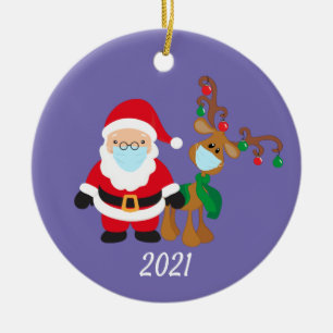 Ornamento De Cerâmica Papais noeis de máscara de Natal e Reindeer 2021