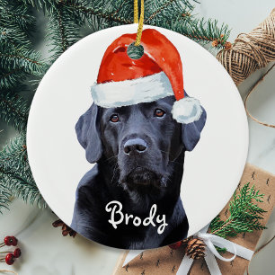 Ornamento De Cerâmica Papais noeis de Natal Black Labrador Cachorro Labr
