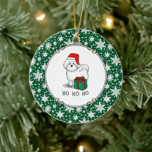 Ornamento De Cerâmica Papais noeis de Natal - Cachorro Bichon