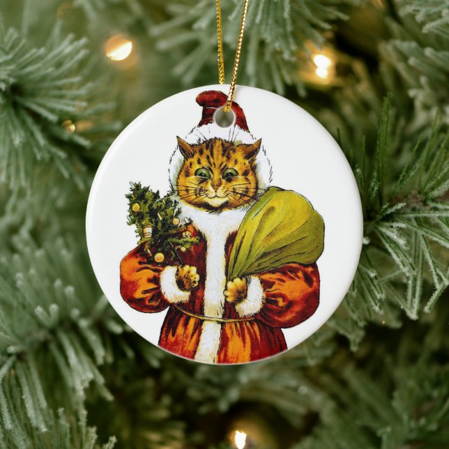 Ornamento De Cerâmica Papais noeis de Natal Cat por Louis Wain (Árvore)